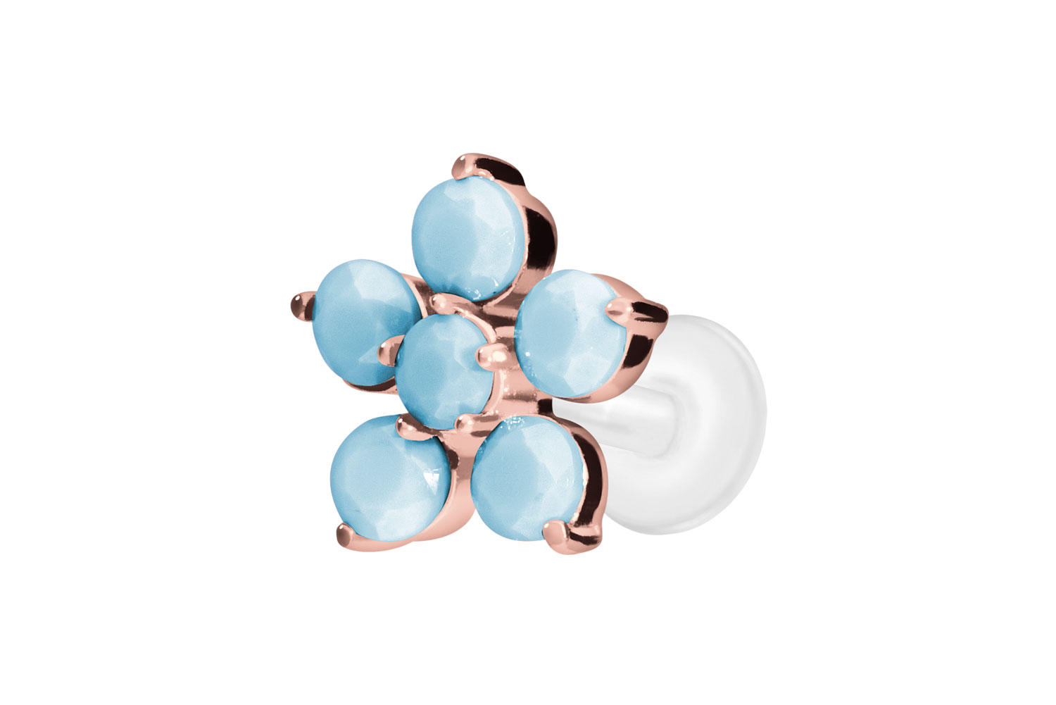 PTFE Labret mit Innengewinde + Titan-Aufsatz BLUME + SYNTHETISCHE TÜRKISE